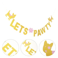1 set of pets birthday party decor lets pawty garland lets pawty banner for decor pets birthday home