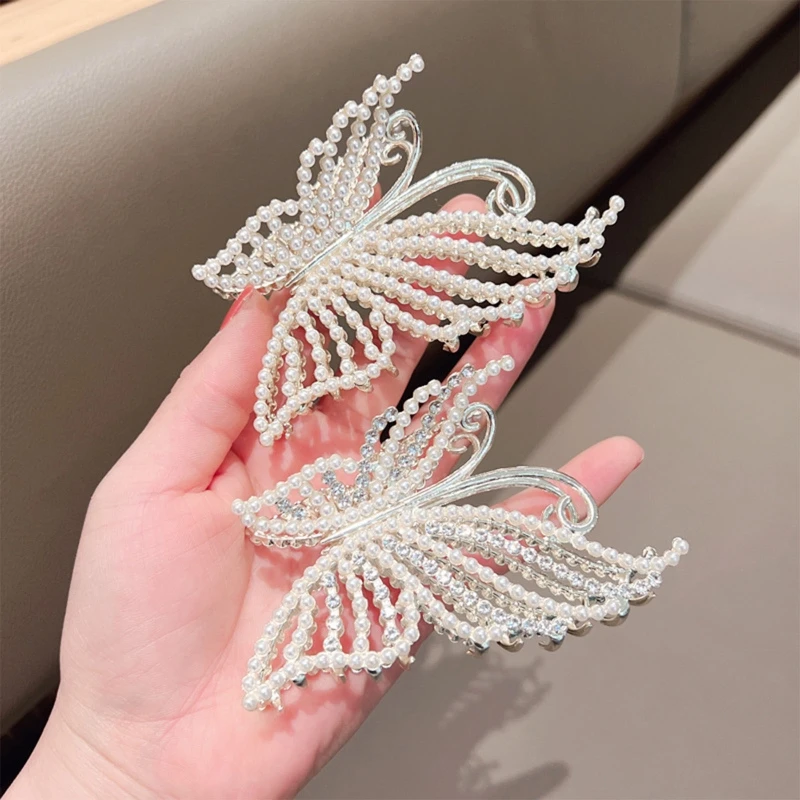 

J78E Butterfly Jaw Clips Medium Non Slip Hair Claw Clips for thick Hair Nonslip Hair Claw Clips Thin Hair Hollow Silver Color