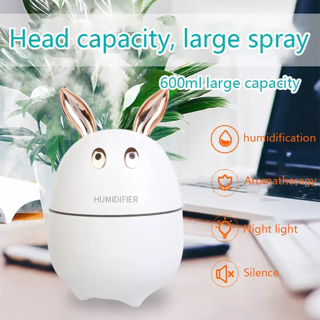 

NEW2023 600ml Air Humidifier Cute Rabbit Ultra-silent Usb Aroma Essential Oil Diffuser Car Humidificador Air Purifier Mist Maker