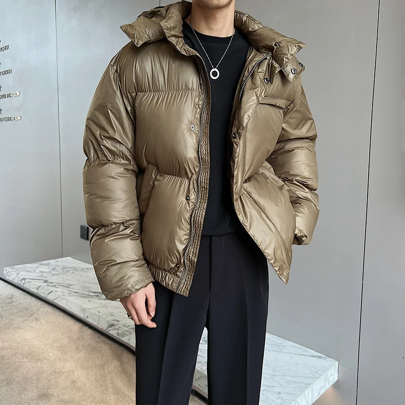 Winter Jacket Men Warm Fashion Thicken Bright Down Jacket Men Korean Loose Thick Hooded Short Coat Mens Parker Clothes M-XL