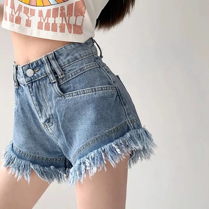 Women's Y2K Clothes Pink High Waist Denim Female Summer Thin 2023 New Sexy Loose Hairy Edge A Word Shorts Fashion Korean Style
