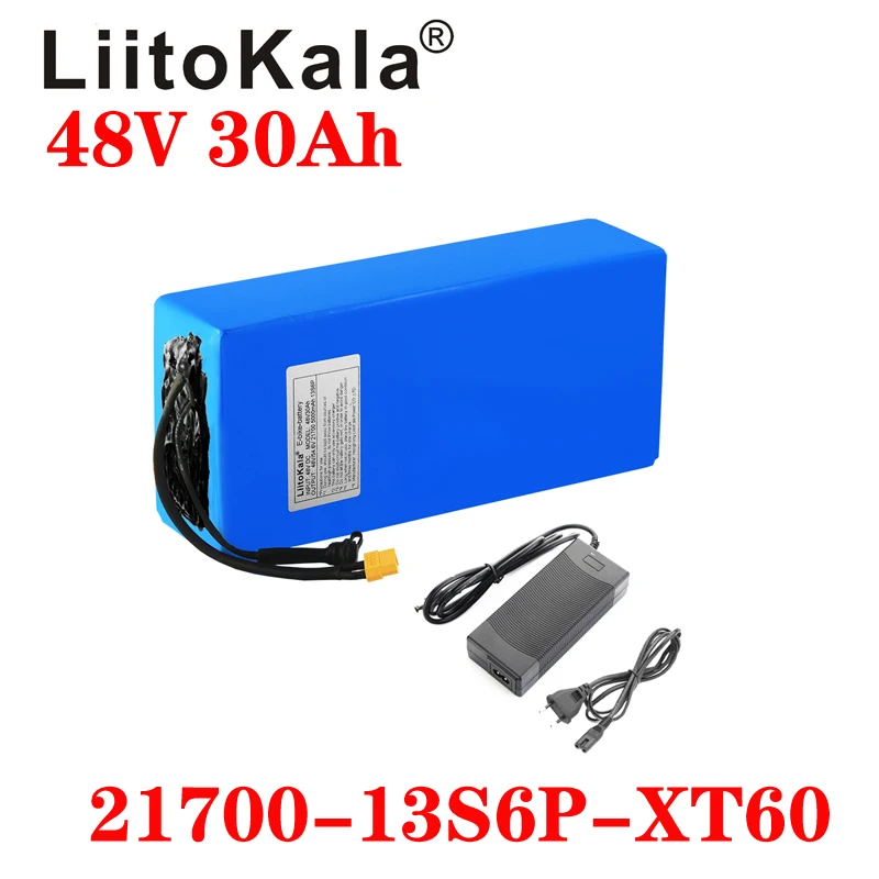 

LiitoKala 48V 30Ah 21700 5000mah 13S6P Lithium ion battery Scooter Battery 48v 30ah Electric Bike Battery XT60 48V2A charger