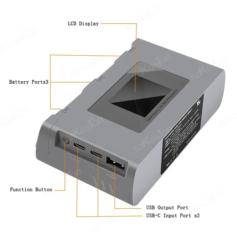 3-стороннее зарядное устройство-концентратор для аккумуляторов DJI Mini 4K/Mini 2/Mini 2 SE
