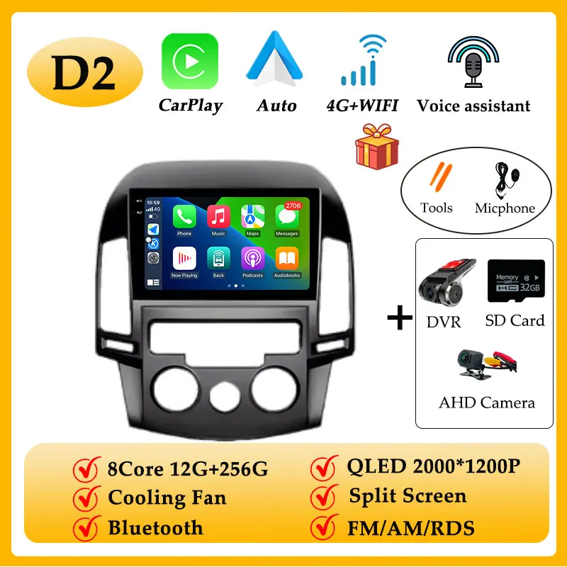 

Автомобильный радиоприемник, видео-аудио, мультимедийный плеер с левым рулем для Hyundai i30 2007-2012 гг., беспроводной CarPlay, Android 15, разделенный экран, WIFI