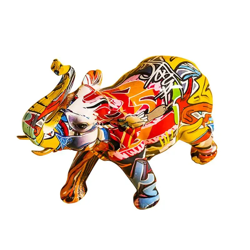 

Resin Painting Elephant Statues Art Graffiti Animal Figurines Home Office Desktop Item Collection Object Decoraitons