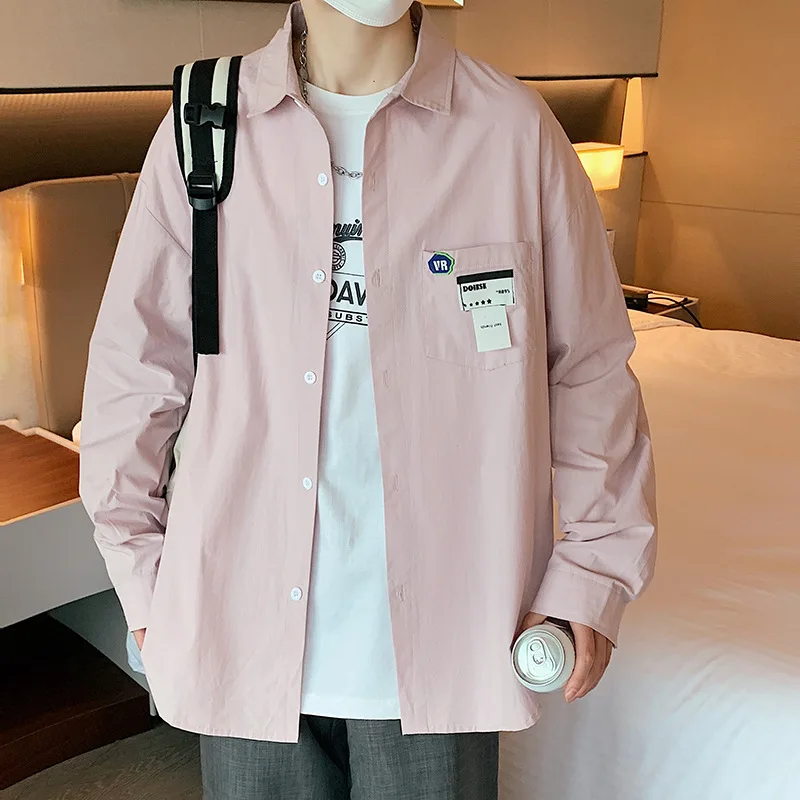 

2021 Autumn and Winter Long-Sleeved Student Labeling Shirt Shirt Men