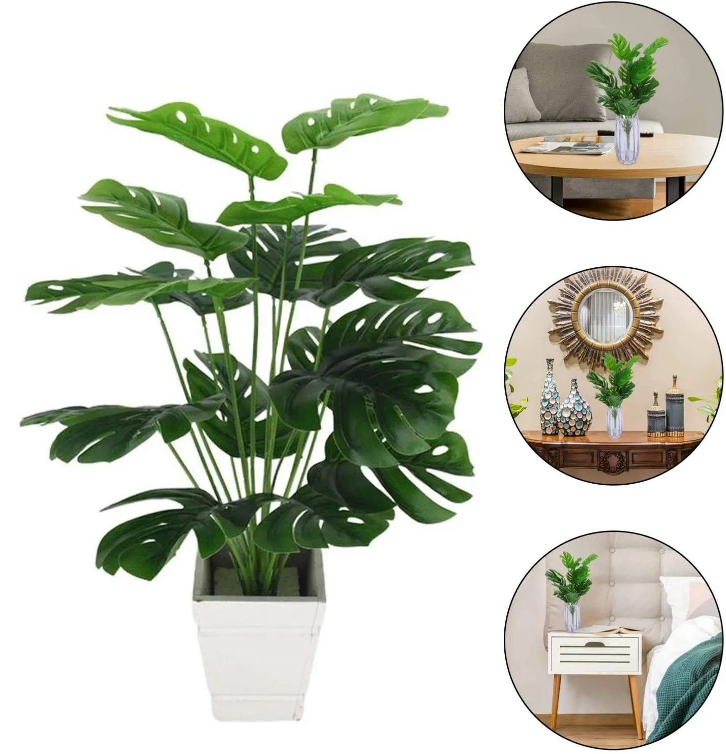 

Artificial Turtle Leaf Potted Tropical Plants Realistic Touch Palm Leaf Fake Greening Plastic Monstera 55cm Desktop Plant Decor