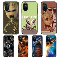 marvel groot rocket racoon clear phone case for huawei honor 20 10 9 8a 7 5t x pro lite 5g black etui coque hoesjes comic fash