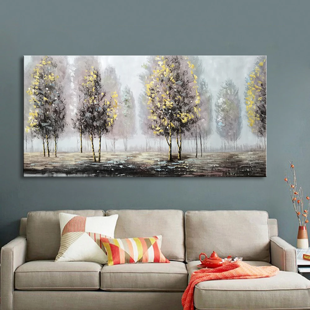 

Mintura Ручная роспись современный абстрактный пейзаж серое дерево Масляные картины на холсте Настенная картина для гостиной домашний декор