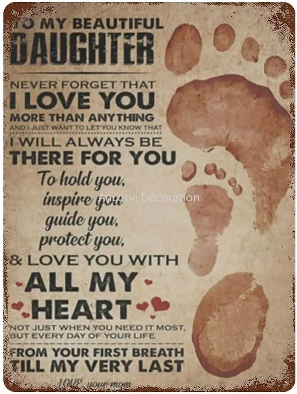 

Vintage Metal Tin Sign to My Beautiful Daughter Sign from Mom Home Decor Funny Novelty Kitchen Bar Club Garage Garden