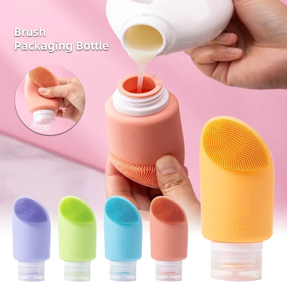 60/90ml Soft Silicone Sample Container Empty Lotion Squeeze Tube For Facial Cleanser Shower Gel Refillable Bottles With Brush