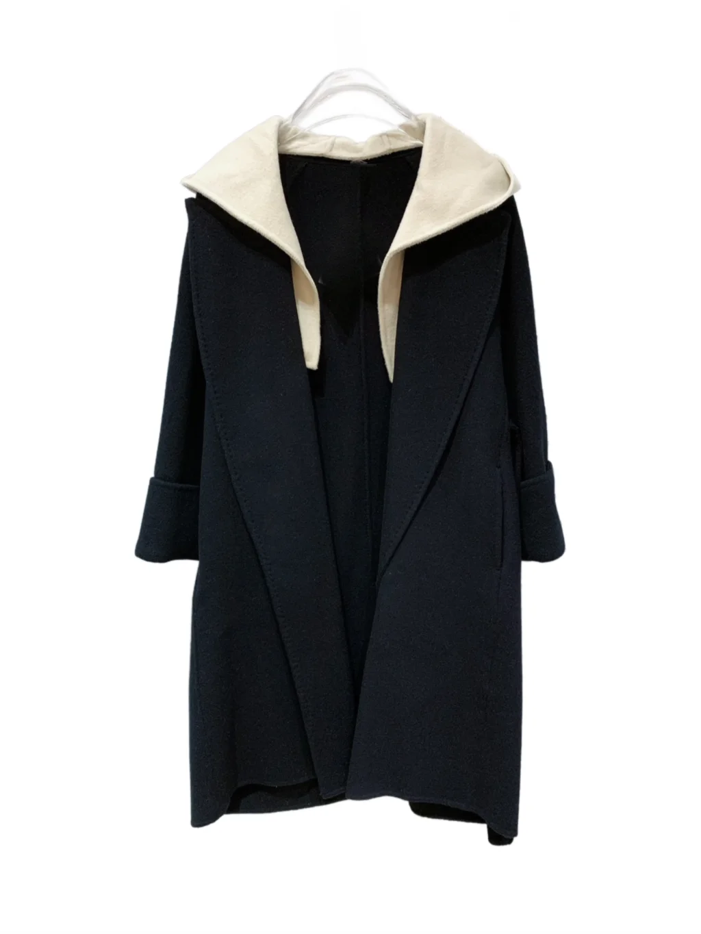 

Wool coat coat standing collar medium long slim-fit version model color contrast slim-fit belt design comfortable warm winter