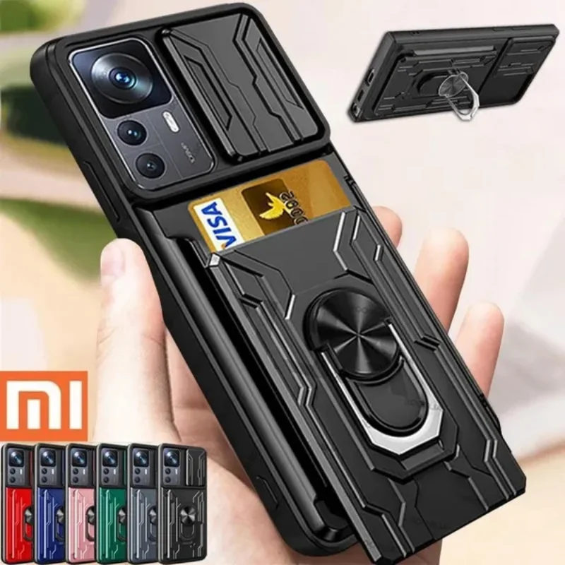 Противоударный чехол для Xiaomi 13 Pro 12T 11T Pro, Redmi Note 12, 11, 10 Pro, Poco X4, M5, вращающийся, с кольцом-подставкой, с отсеком для карточек