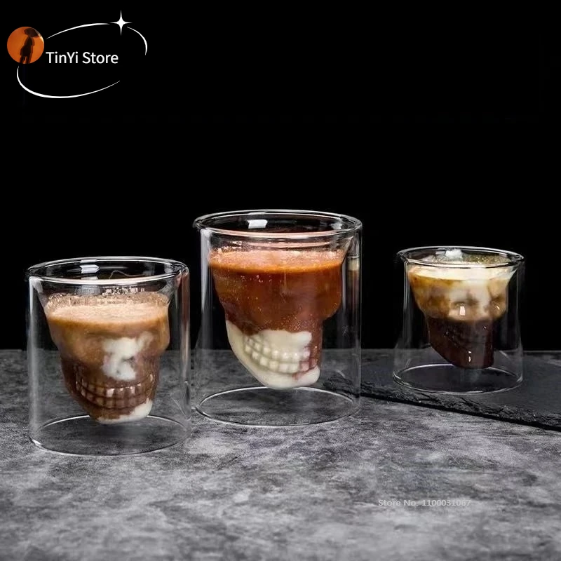 

Skull Glass Coffee Mug Double-Layered Transparent Crystal Head Cup For Household Whiskey Wine Vodka Bar Club Beer Wine Glass