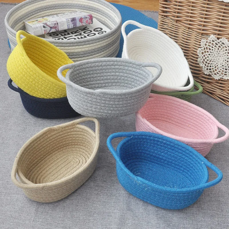 

Multifunction Cotton Basket Handmade Storage Baskets with Handles Desktop Cosmetics Sundries Organizer Hamper Home Accessories