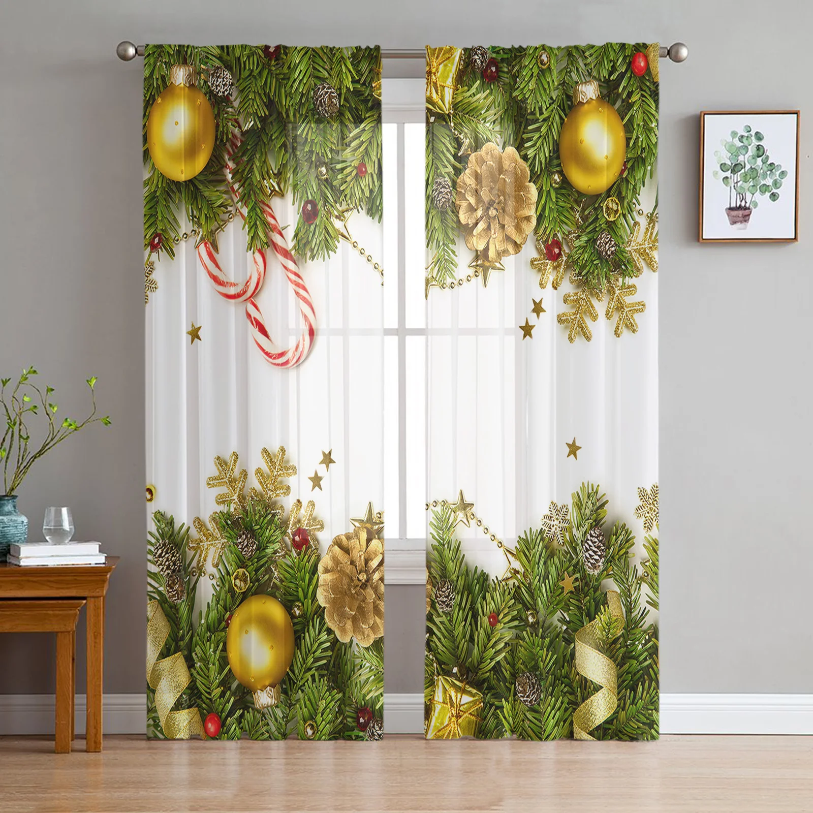 

Рождественская сосновая игла, светящаяся нить, эргономичные шторы для гостиной, кухни, прозрачные оконные шторы из вуали