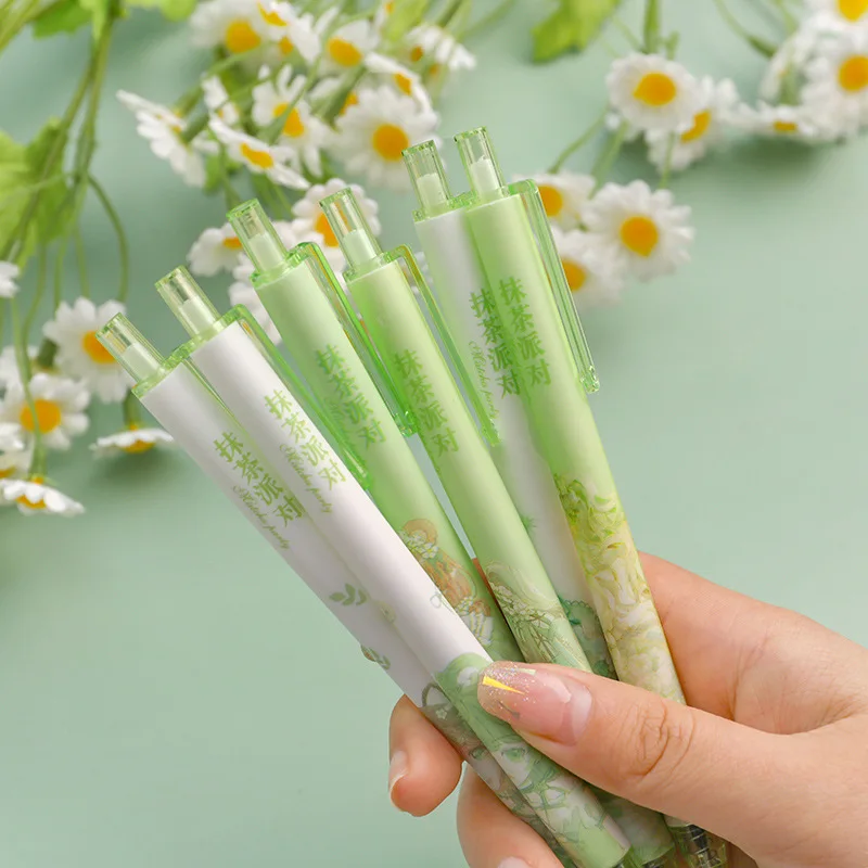 

MOHAMM 6 PCS Cute Matcha Retractable Gel Pen Set for 0.5mm Black Ink Office Writing School Students Stationary