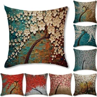 ins nordic style oil tree print linen square pillowcase home decoration living room decoration pillow decorative cushion cover