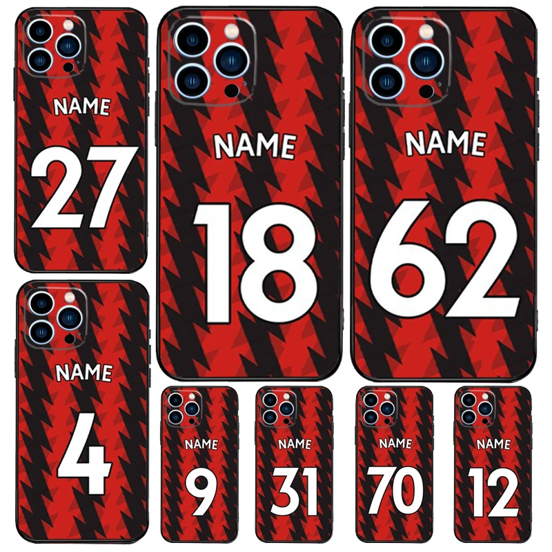 Чехол с именем футбола индивидуальным номером для iPhone 11 12 13 14 15 16 Pro Max Plus Mini X XS XR Cover