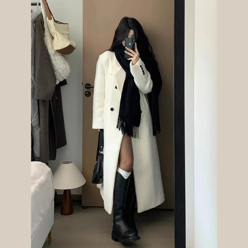 Женское шерстяное пальто с пуховой подкладкой новинка зимы 2024