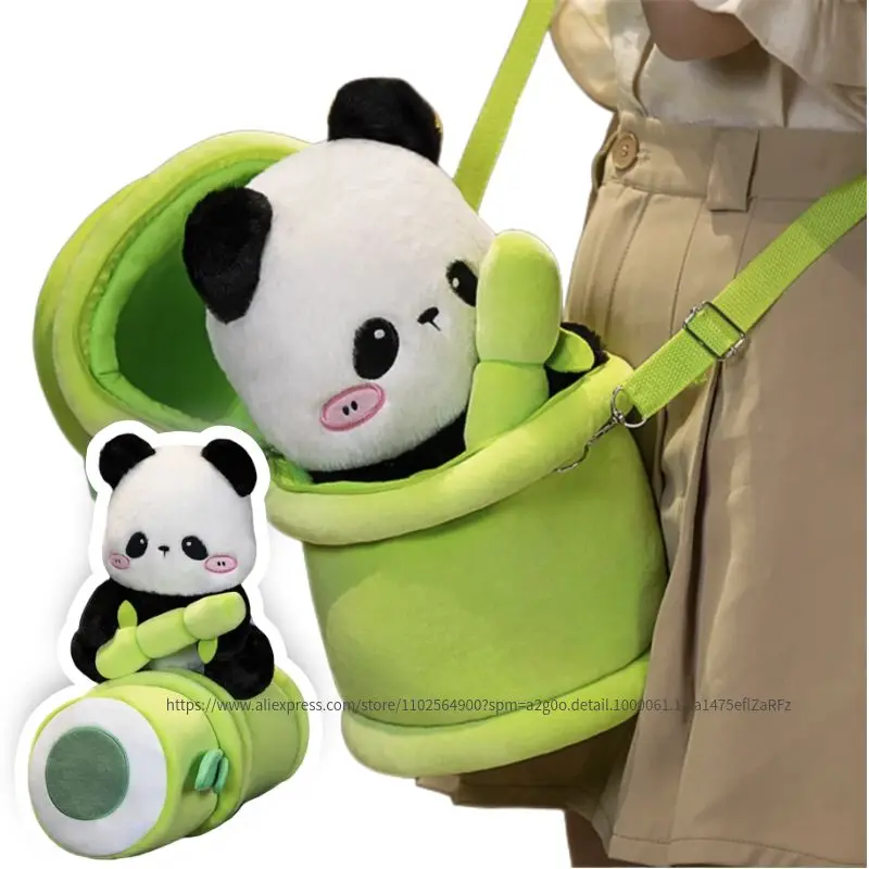 

New 35cm 2in1 Cute Bamboo Panda Simulation Plush Toy Crossbody Bag Kawaii Stuffed Animal Lifelike Panda Plushie Doll Pillow Gift