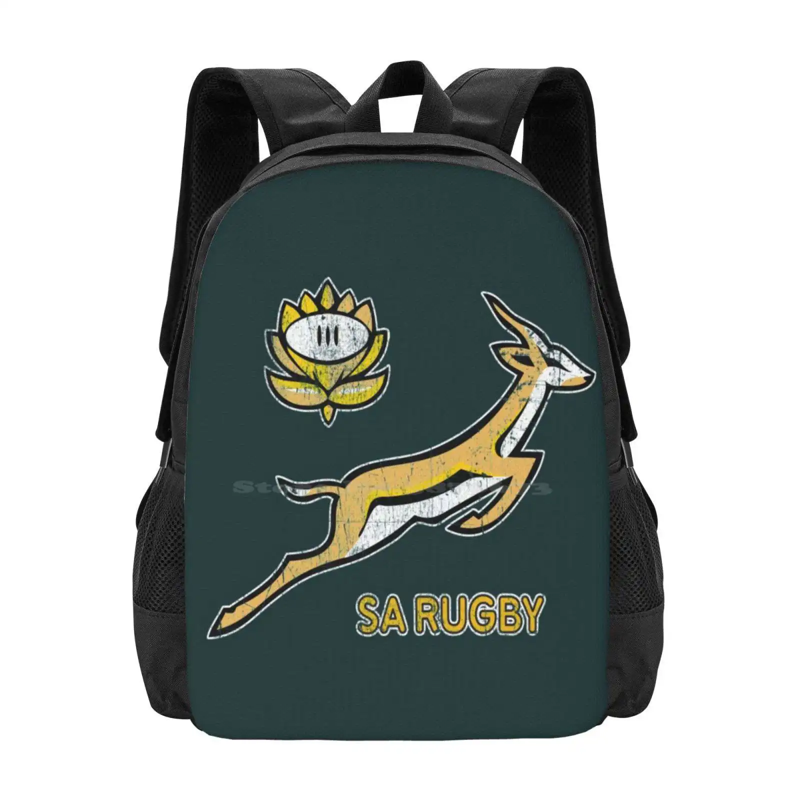 

Sa Rugby-Vintage Springbok Logo Pattern Design Bagpack School Bags Zaf Boerewors Droewors DroWors Biltong South African Saffer