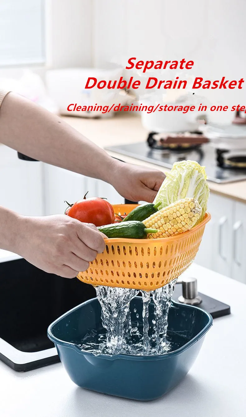 

Многофункциональная кухонная дренажная корзина для фруктов и овощей, Двухуровневая корзина для мытья овощей, 6 шт., кухонная емкость для фру...