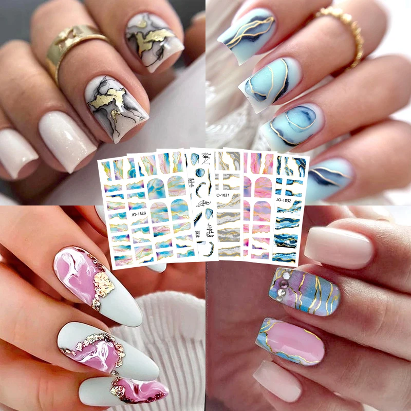 

Nail Art Stickers Ink Blooming Marble Water Decals Flower Leaves Transfer Sliders For Nails Paper Abstract Geometric Lines