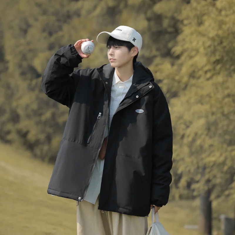 Winter Jacket Men Warm Fashion Thick Hooded Jacket Men Japanese Streetwear Loose Thicken Short Coat Mens Parker Clothes M-2XL