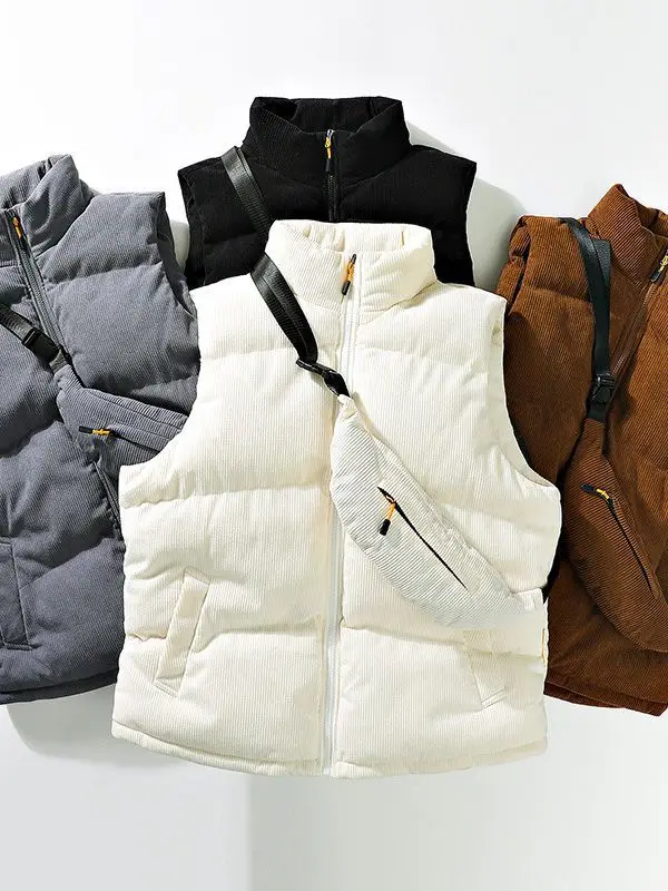 

Men's Japanese Casual Coat, Thick Vest, Monochromatic, Sleeveless, Warm, Simple, Students, Fashion, Autumn, Winter, 337, 2023
