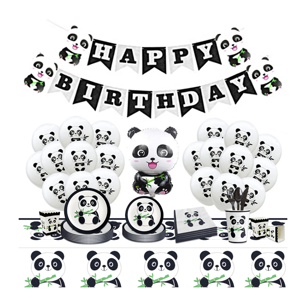 

Panda Disposable Tableware Dishes Paper Cups Plates Napkins Tablecloth Birthday Party Decorations for Kids Boy Girl Ages 1 2 3 4