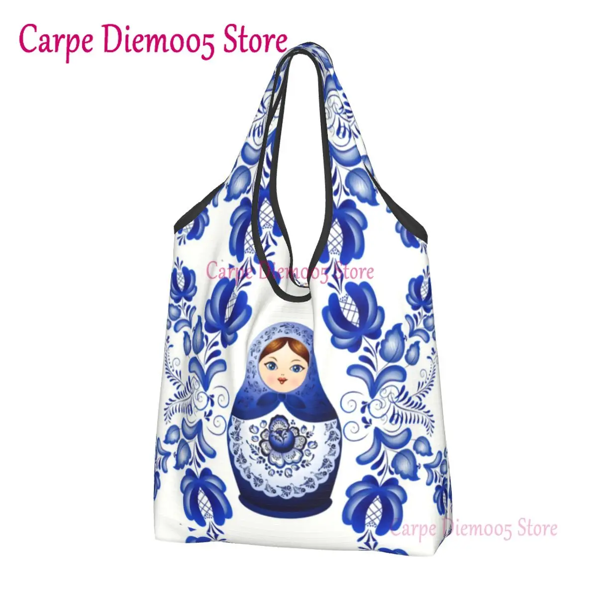 

Recycling Matryoshka Doll Russia Shopping Bag Women Tote Bag Portable Russian Folk Art Grocery Shopper Bags