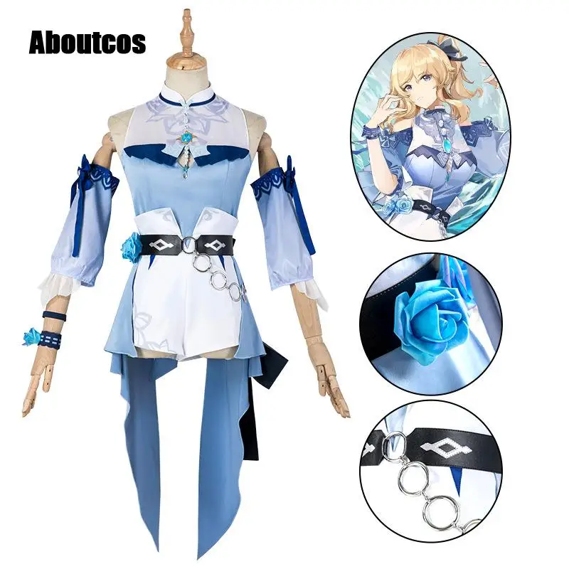 

Aboutcos косплей геншин Genshin ударный джинсовый купальник Косплей Костюм морской бриз Одуванчик джинсы Qin Косплей Костюм женский летний купальн...
