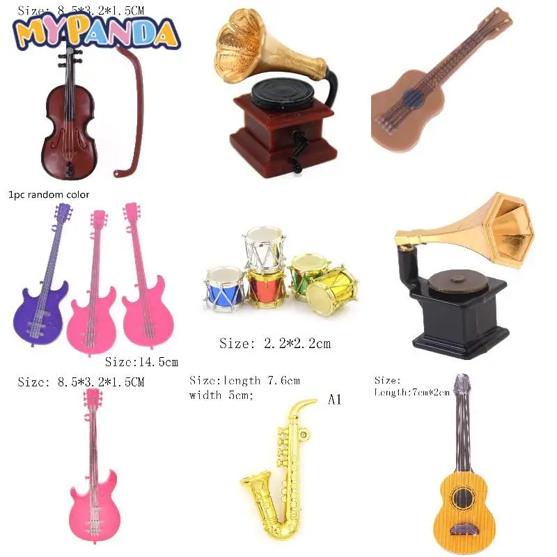 

1/12 Dollhouse Miniature Accessories Mini Retro Phonograph Furniture Model Toys Decoration Guitar Violin Trumpet Saxophone Drum