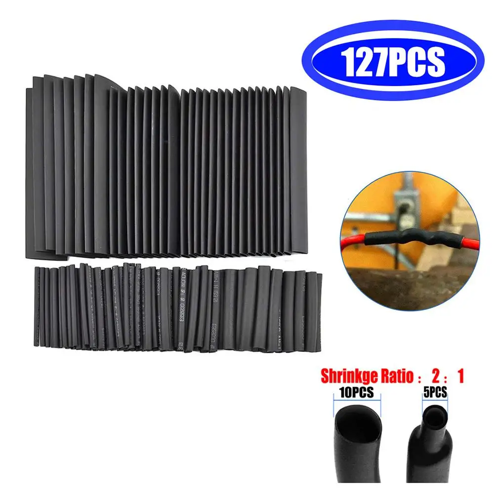 

127 Pcs/set Heat Shrink Tube Kit Shrinking Assorted Polyolefin Insulation Sleeving Heat Shrink Tubing Wire Cable 8 Sizes 15 kV
