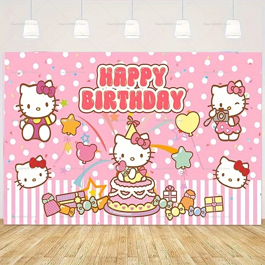 Фон для фотосъемки с рисунком Hello Kitty розовый фон на день рождения аксессуары