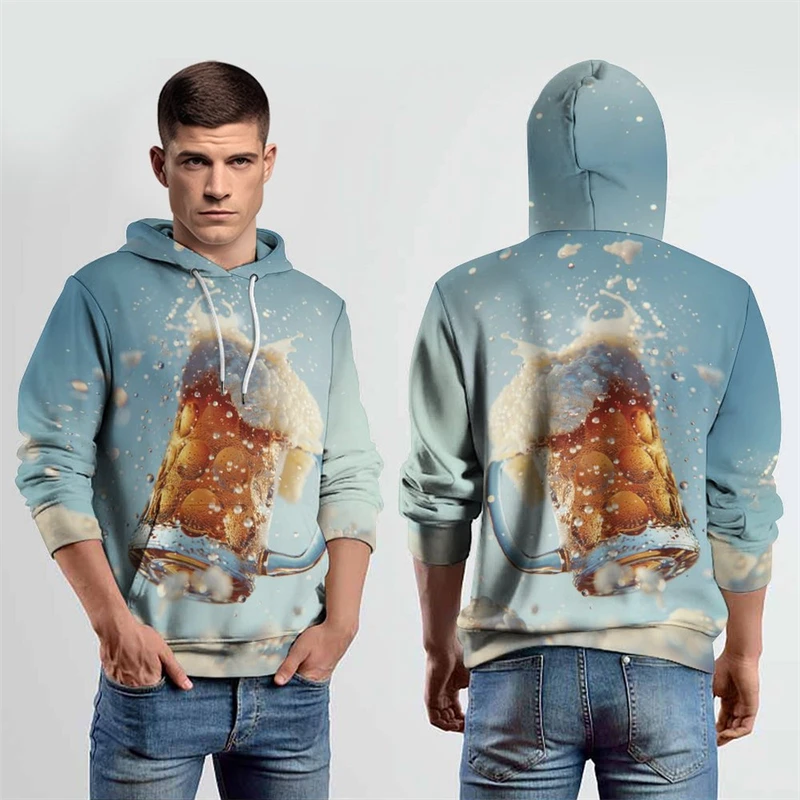 Мужские толстовки с 3D-принтом пива весна-осень 2024 мужские и женские капюшоном