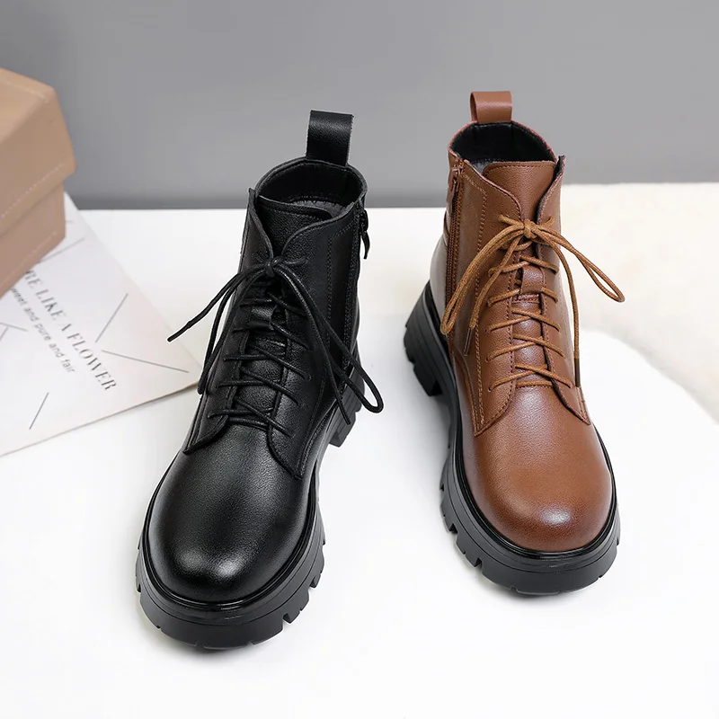 Women Winter Boots Genuine Leather 2023 New Large Size Natural Wool Women Ankle Boots Fashion Keep Warm Marton Boots Ladies