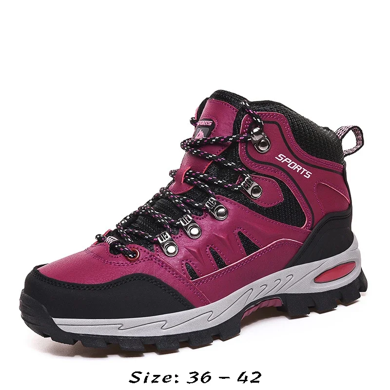

Высокое качество короткие кожаные сапоги для женщин новый 2023 осень размер 41 42 поход открытый горный ходьбы обуви - черный красный