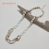 karakale fashion necklace long handmade necklace hand beaded acrylic chains boho jewelry womens charm necklace beige ethnic