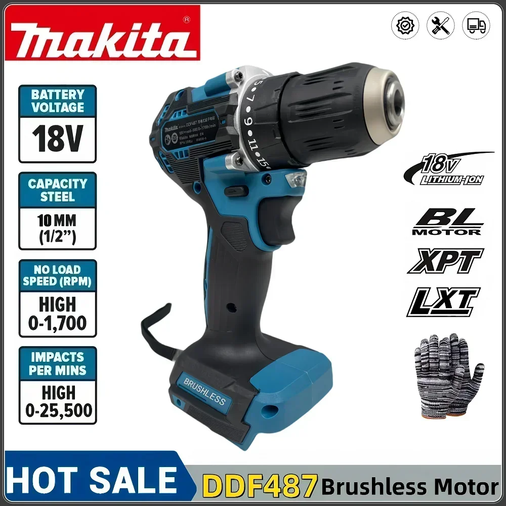 Новинка 2024 Makita DDF487 отвертка аккумуляторная ударная дрель 18 В LXT электрический