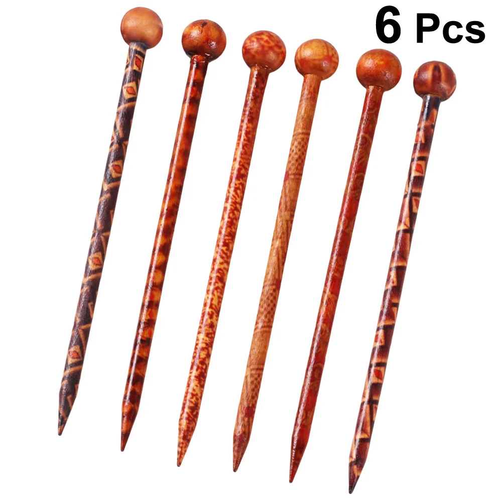 

6pcs Wood Hair Pin Chinese Vintage Wooden Hair Hair Chopstick Headdress for ( )