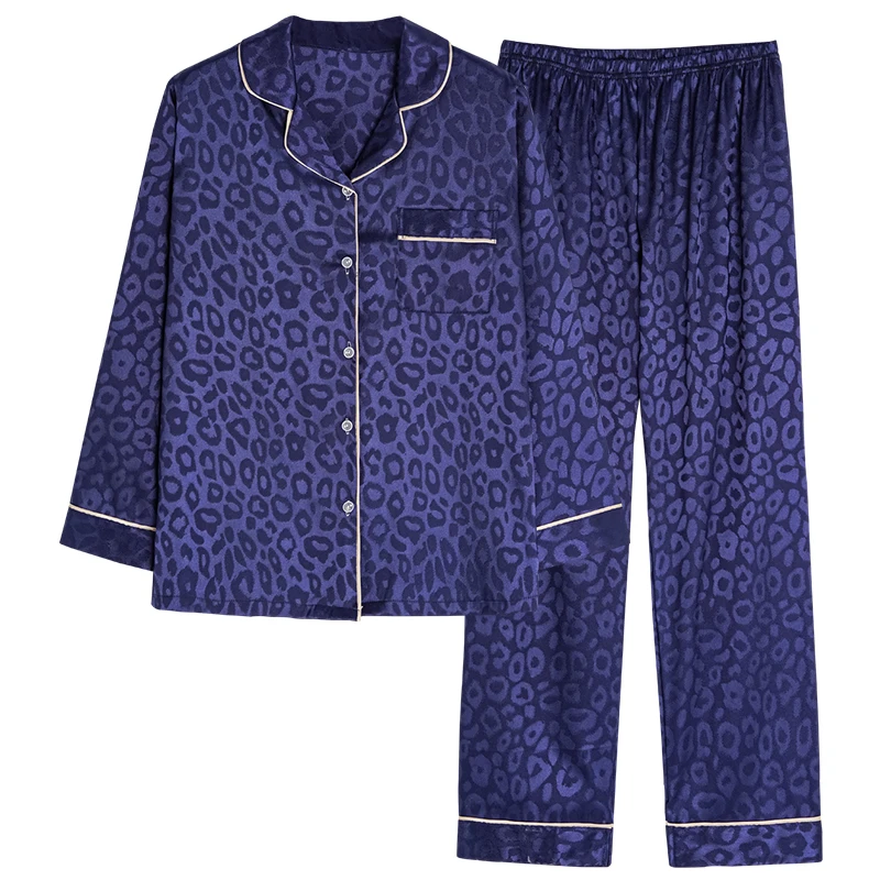 2022 spring and summer long sleeve trousers silk cardigan pajamas men's air conditioning room ice silk home clothing cool suit