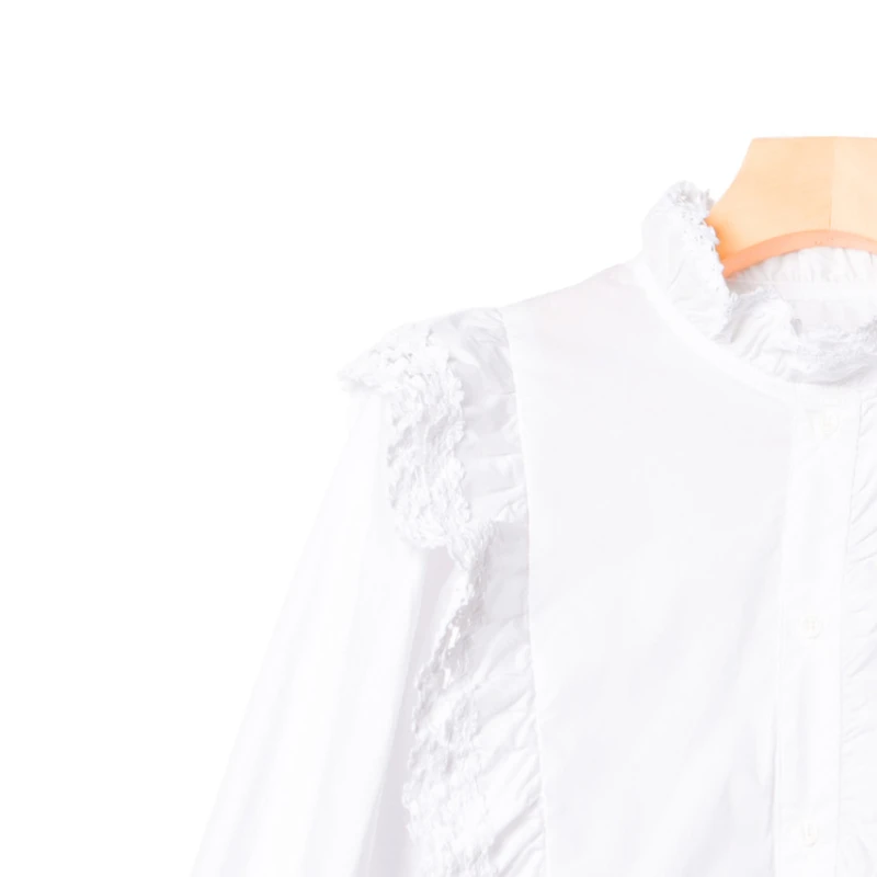 

2023 Spring Summer New Women Pleated Hollow Collar Lace Solid Color Three-quarter Sleeve Shirt