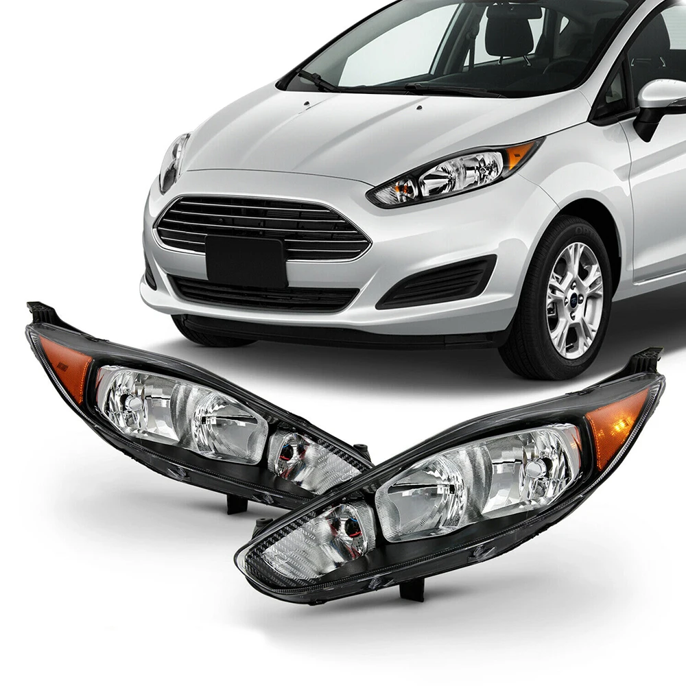 

For Ford 2014-2018 Fiesta S SE ST Titanium Halogen Black Trim Headlight Pair