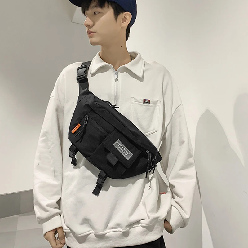 

New Large-capacity Waterproof Men Waist Bag Black Nylon Casual Bags Women College Student Running Sports Messenger Pouch