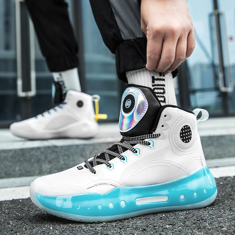 Couple Fashion Dazzling Fluorescent Multi-material Stitching High-top Cool Street Fighter Soft Basketball Shoes Large Size 36-45