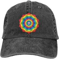 rainbow crown chakra retro adjustable cowboy denim hat unisex hip hop deep heather baseball caps