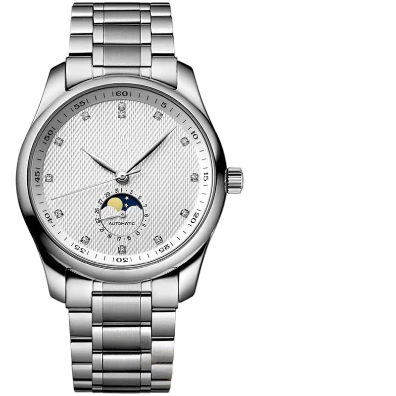 

Мужские автоматические механические часы moon phase, синий и белый циферблат