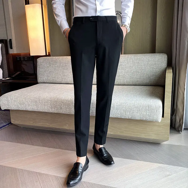 

2023 Men Casual Suit Pants Straight Ankle-length Slim Drape Streetwear Slim Male Trousers Plus Size New Autumn Clothing P238